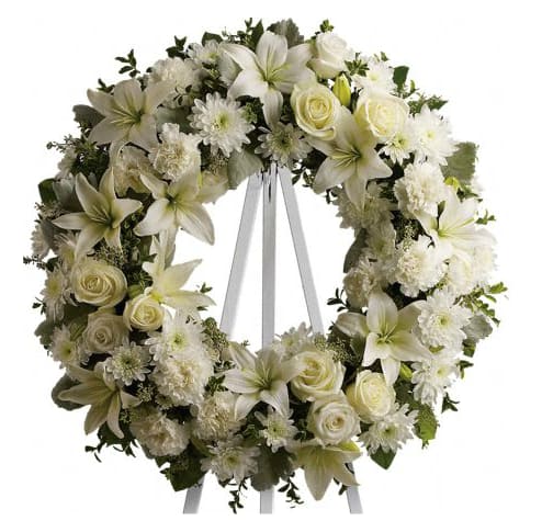 White Funeral Wreath - santamonicaflorist