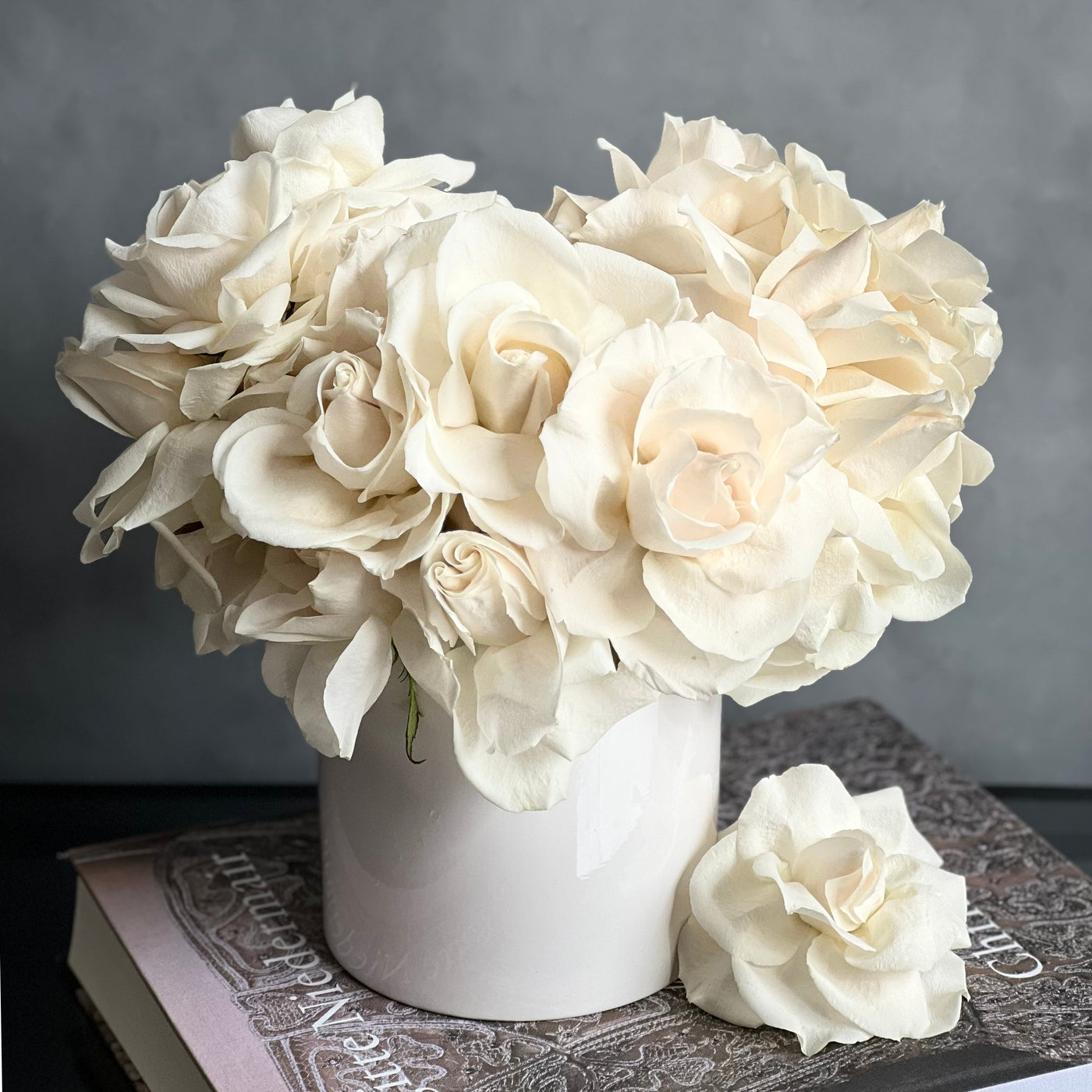 Cream Reflexed Roses in White Ceramic Vase
Elegant White Rose Bouquet Same-Day Delivery Santa Monica
Two Dozen South American Reflexed Roses in Ballerina Tutu Style
Cream Reflexed Rose Arrangement for Same-Day Delivery Los Angeles
Beautiful Reflexed Roses in White Ceramic Vase for West Hollywood Delivery