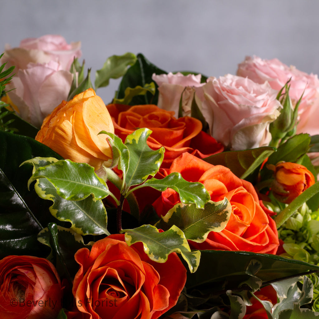 Sunset Serenade Pink Spray Roses in Ceramic Basket Arrangement
Elegant Pink Roses Arrangement in Basket for Same-Day Delivery Santa Monica
Charming Orange and Pink Flower Arrangement for Los Angeles Delivery