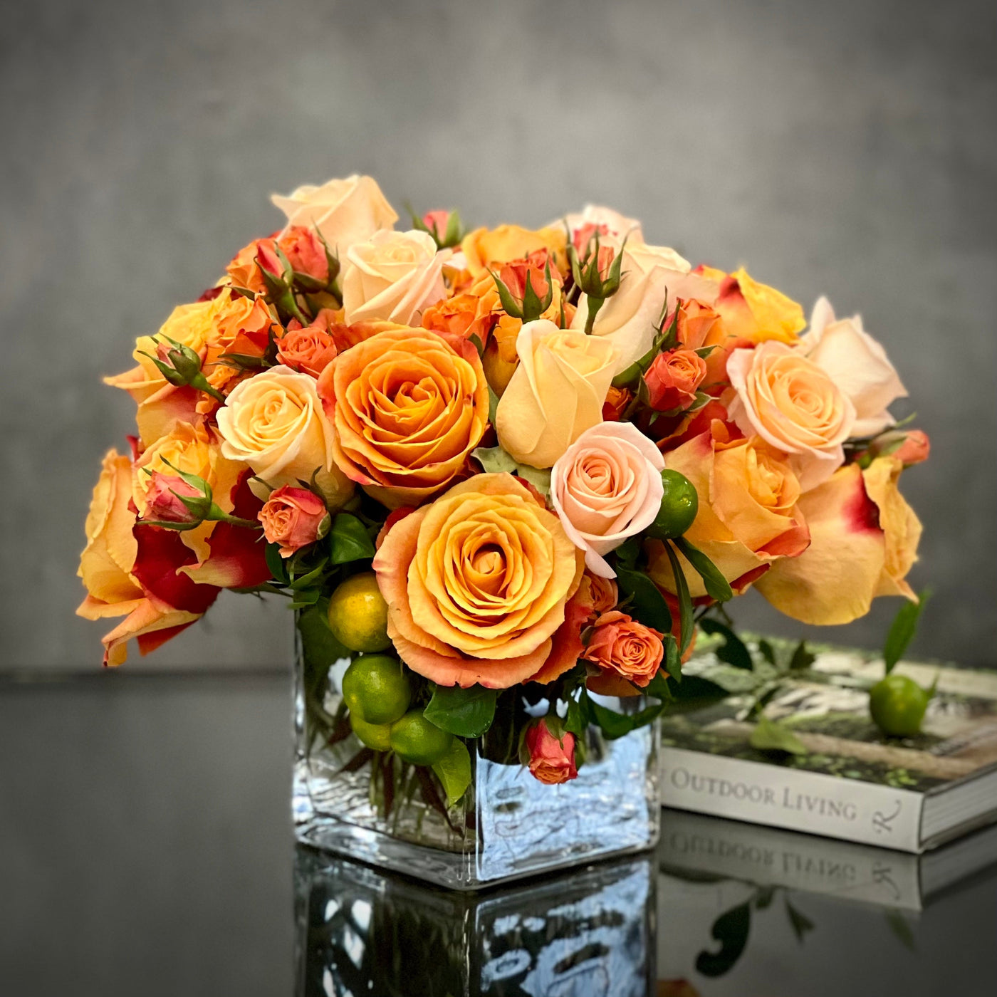 Blooms of Sunshine arrangement with fresh orange flowers, designed for vibrant decor, available for same-day delivery by Santa Monica Florist.