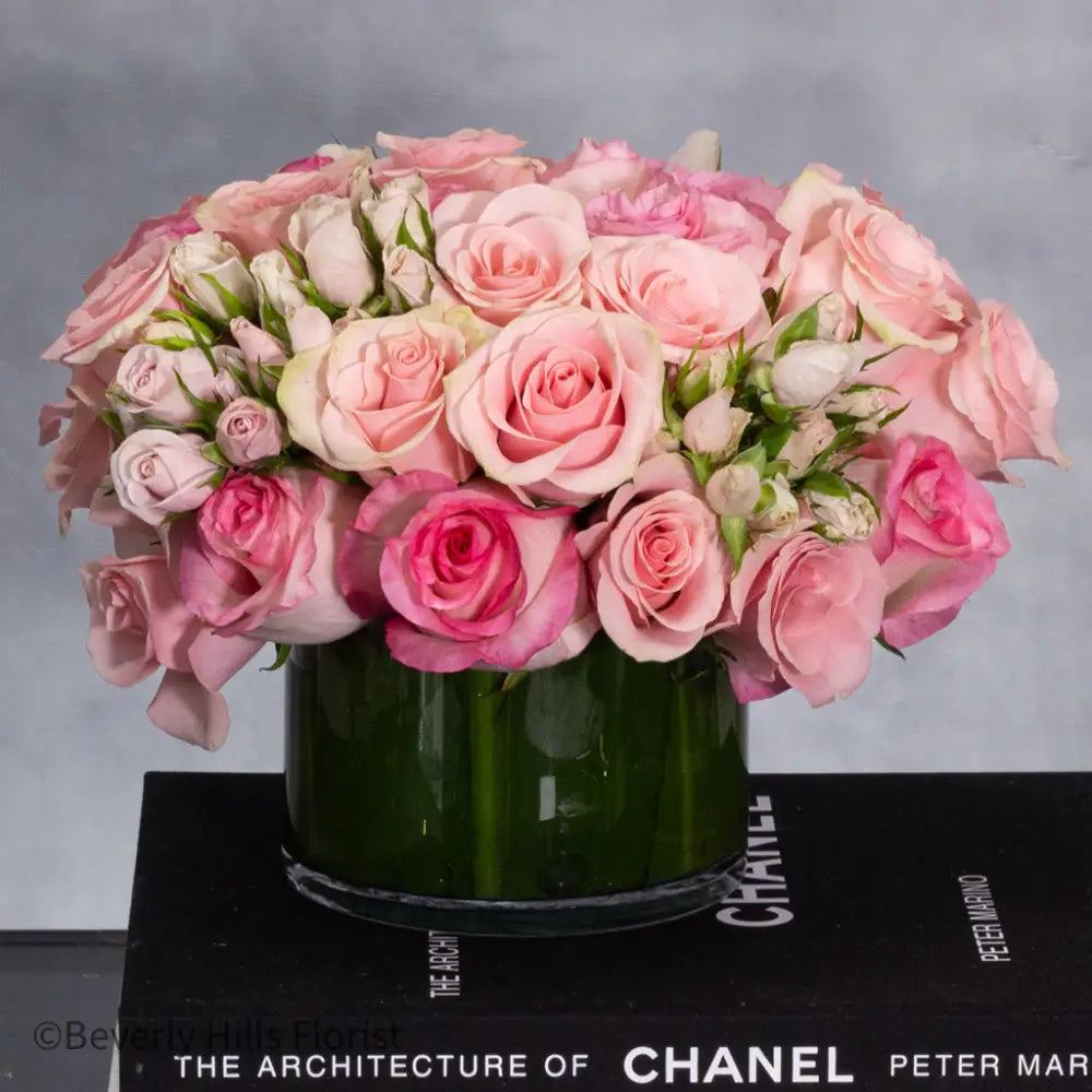 Celestial Charm - Pink Rose Bouquet in a Cylinder Glass Vase - LA Orchidia