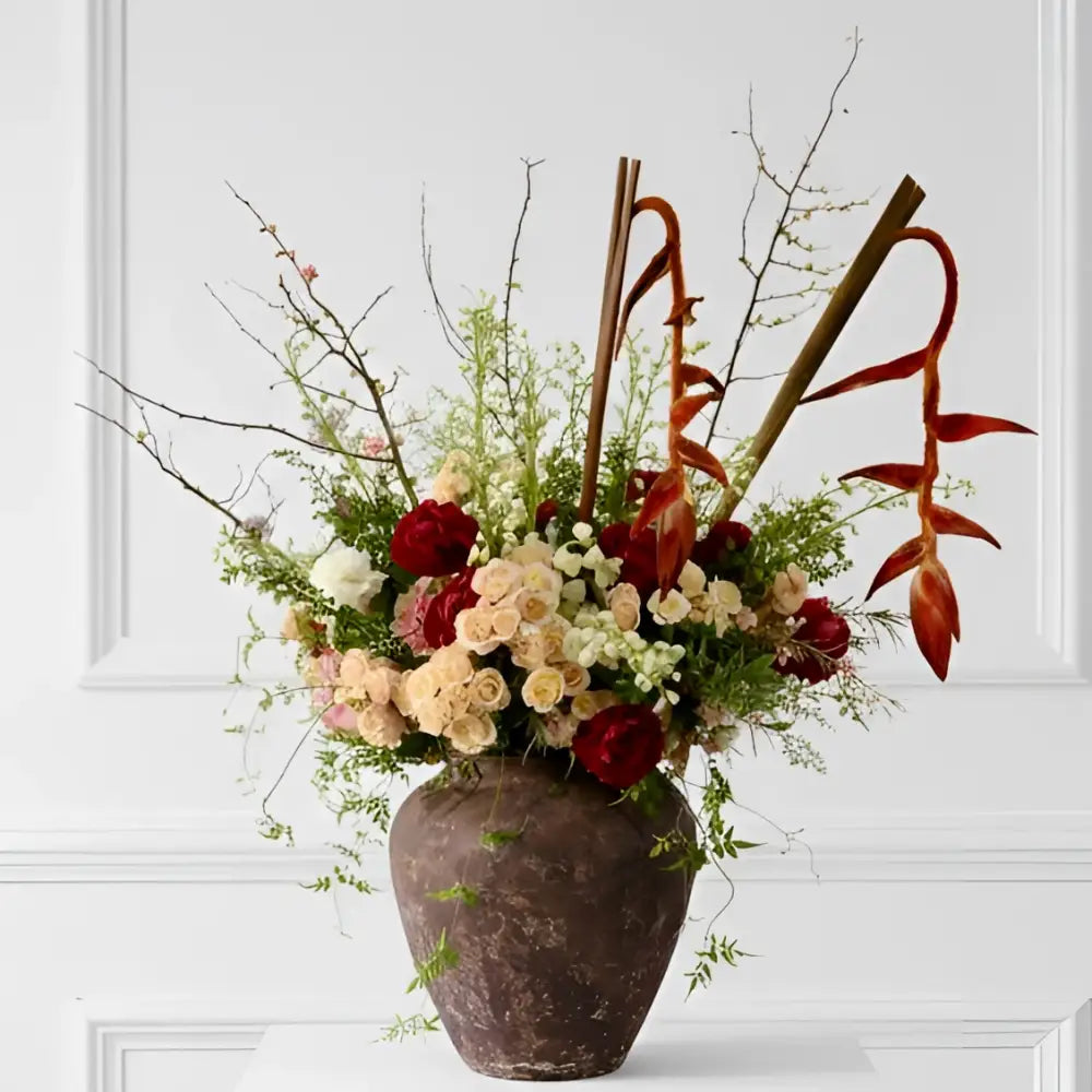 Cherry Blossoms, Peonies & Garden Roses in Ceramic Vase | Same-Day Delivery Santa Monica