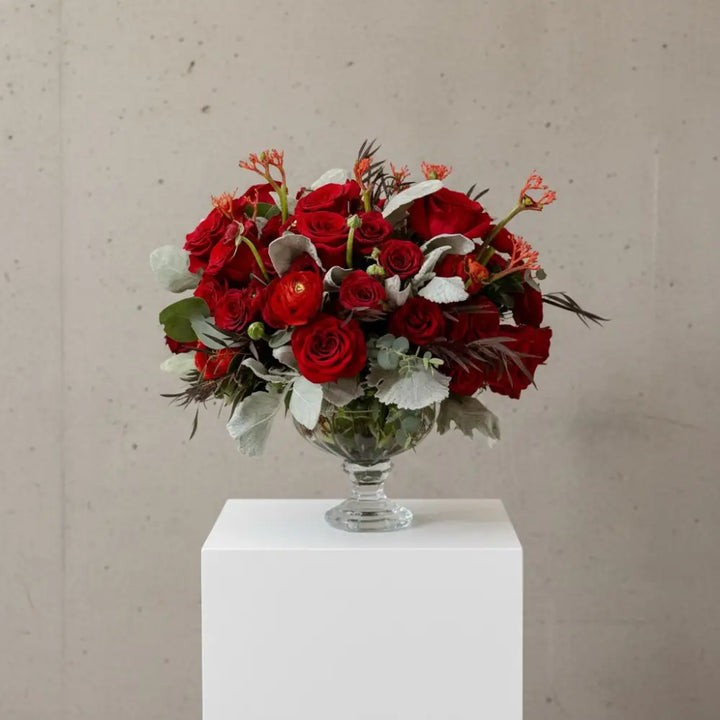 crimson reds on a pedestal vase