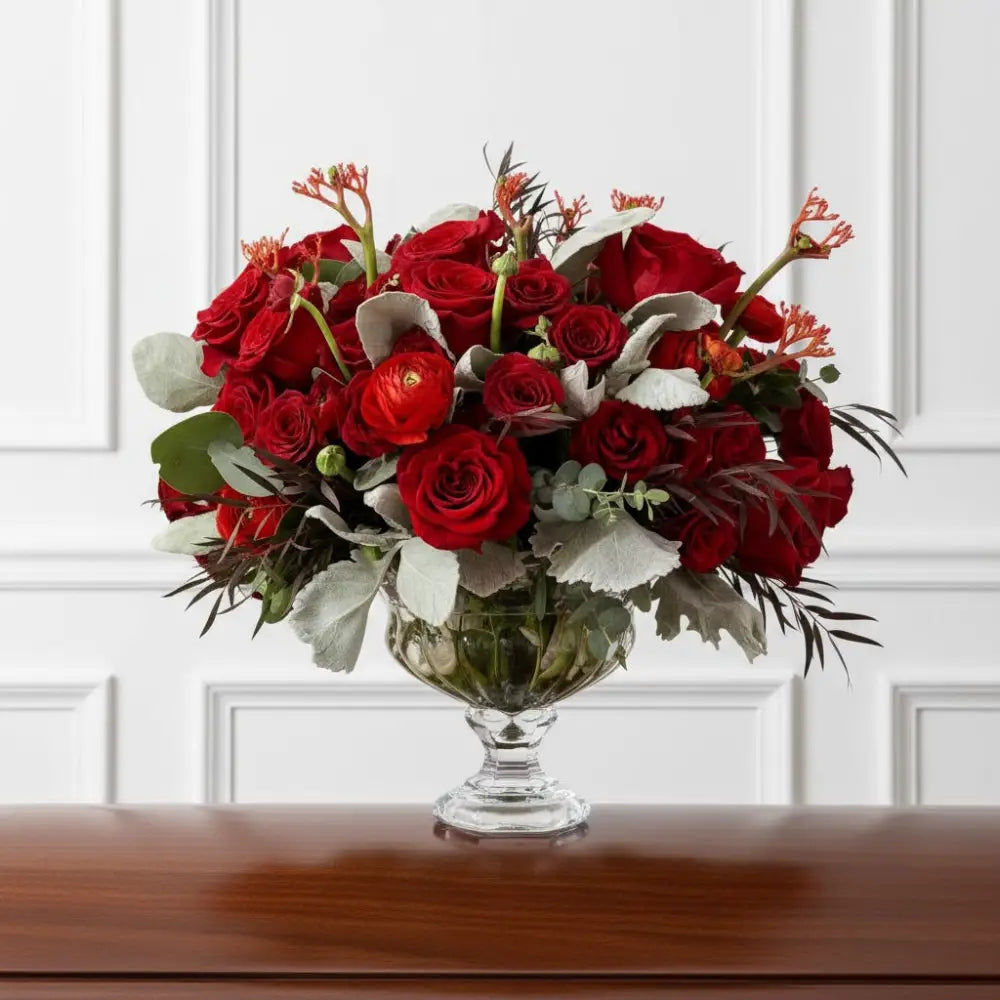 crimson reds on a pedestal vase