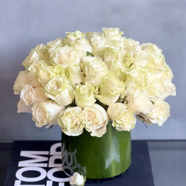 Elegant White Roses in Glass Vase | Same-Day Delivery LA Orchidia
