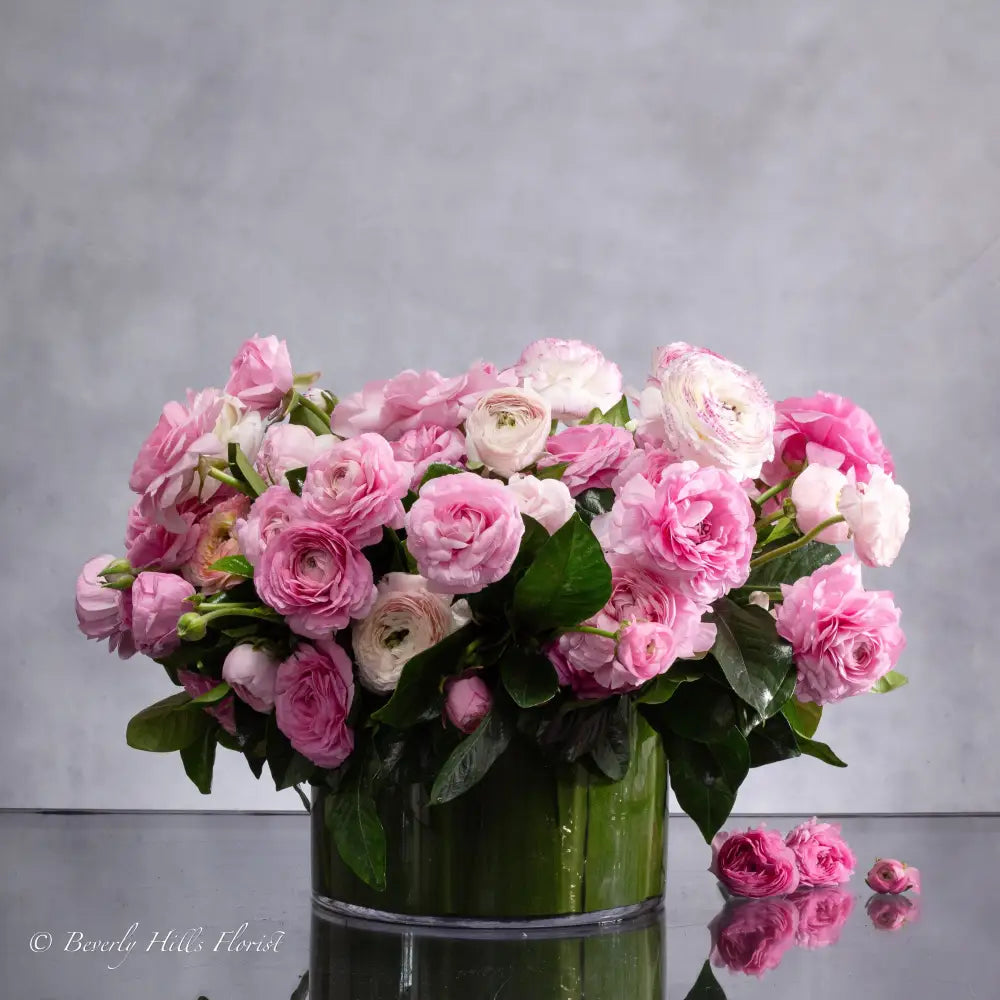 Modern Romance: Pink Ranunculus in a Cylinder of Grace - LA Orchidia