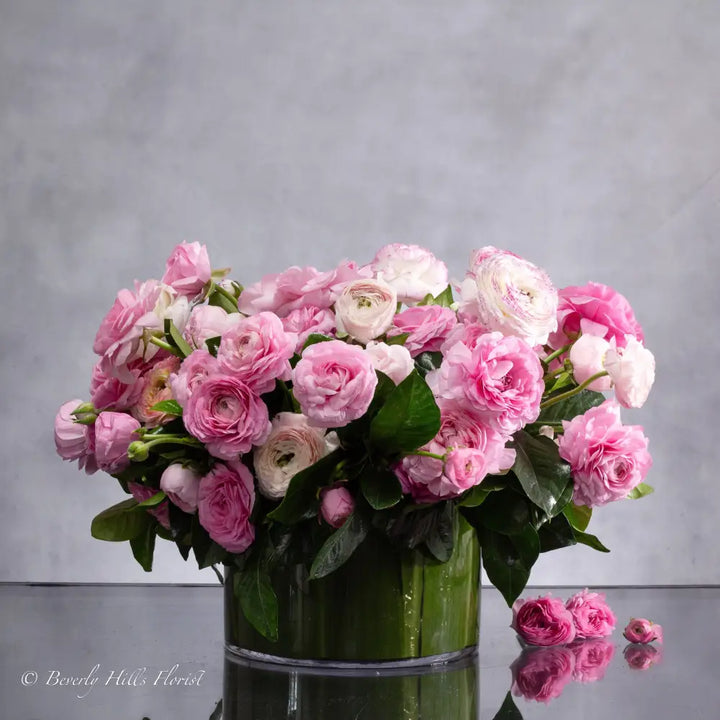 Modern Romance: Pink Ranunculus in a Cylinder of Grace - LA Orchidia