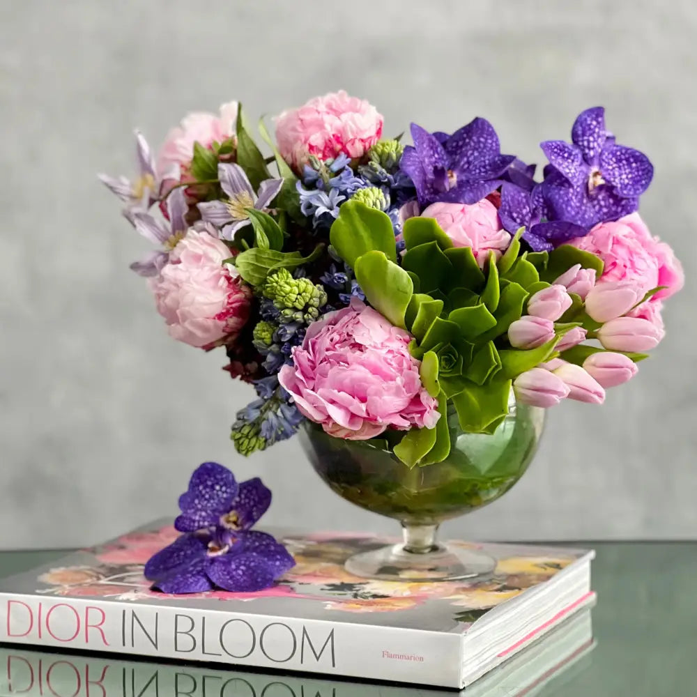 Peonies and Vanda Bowl - Santa Monica Florist