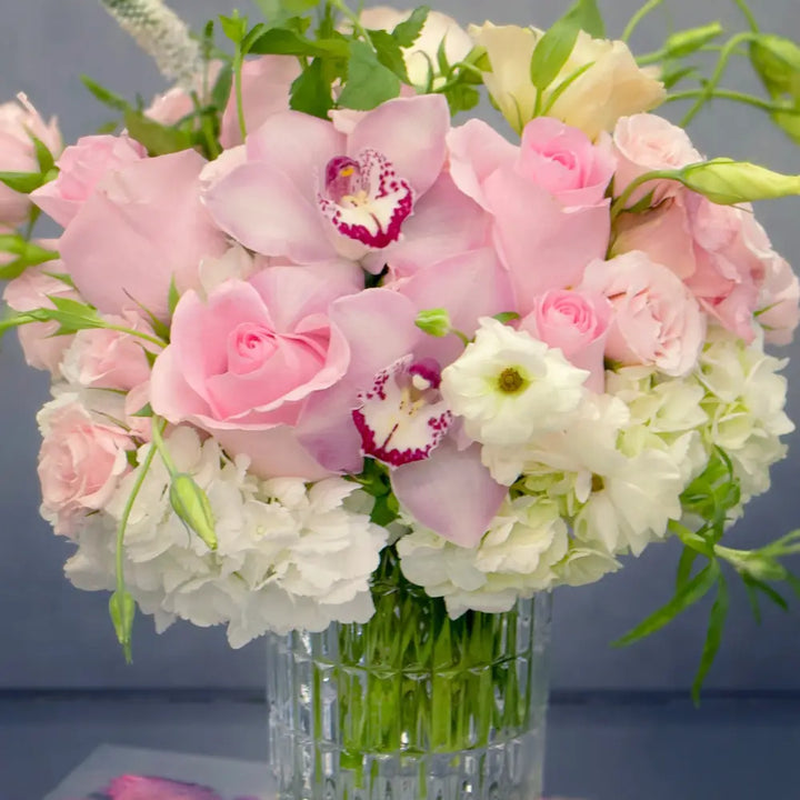 Pink Delight Floral Arrangement in Pedestal Crystal Vase
Blush Seasonal Flowers in Crystal Vase for Same-Day Delivery
Elegant Pink and Light Floral Arrangement Los Angeles Delivery
Luxury Blush Flowers in Crystal Vase for Los Angeles Delivery