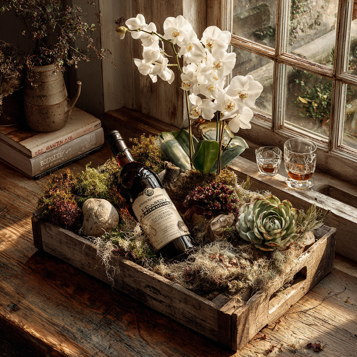 The Tasting Hour Whiskey Orchid & Glasses Garden Tray