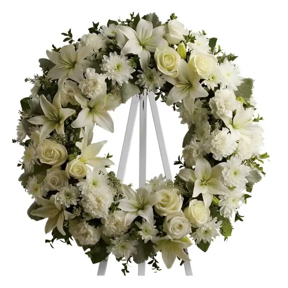 White Funeral Wreath - LA Orchidia