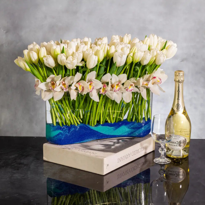 White Goddess - 150 White Tulips and Orchids - Flowers
